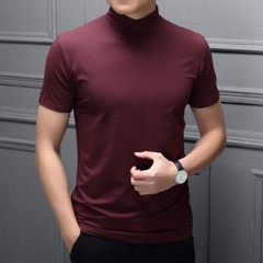 Mens High Neck T Shirt Stretch Turtle Casual Short Sleeve Slim Top