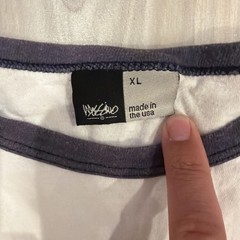 Vintage Y2K Mossimo Graphic Ringer White Navy Blue T Shirt • XL