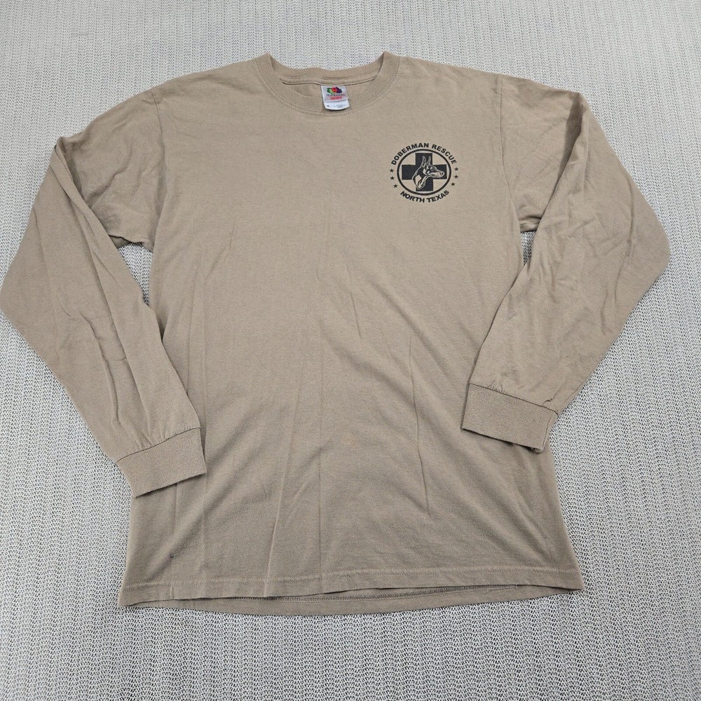 Doberman Rescue of North Texas Shirt Mens Medium Beige Long Sleeve Animal Rescue