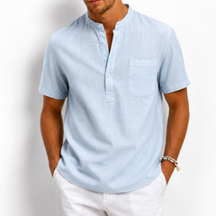 Camisa De Manga Corta Moda Lujo Camiseta Elegante Algodón Linen Para Hombres