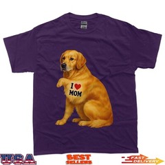 Patriotic I Love Mom Golden Retriever Funny Mama Dog Owner T-Shirt