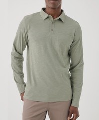 Pact Men’s Field Midweight Slub Long Sleeve Polo Small Shadow Green Top