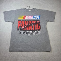 NASCAR Fanatic T Shirt Mens Large Gray Checkered Flag Sports Anvil Graphic Tee