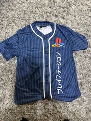 PlayStation Katakana Kanji Baseball Jersey Official License Navy Pinstripe L NWT