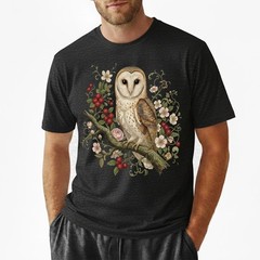 Barn Owl T-Shirt Vintage Floral Botanical Art Cottagecore Bird Lover Nature Tee