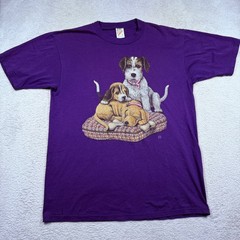 Vintage 90s Jerzees Purple Puppies Graphic T Shirt Large Cute Dogs Made in USA