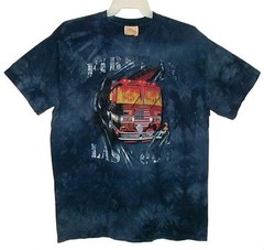 Sz L T-Shirt “FIRST IN LAST OUT” Fire Engine Ladder 1 Navy Cotton THE MOUNTAIN