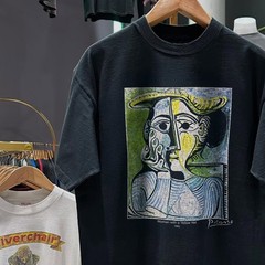 90s Picasso ‘Woman With A Yellow Hat” Washed T-Shirt Black XL
