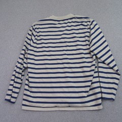 Bonobos Mens T-Shirt Long Sleeve XL Beige/Navy Striped Pocket 100% Cotton