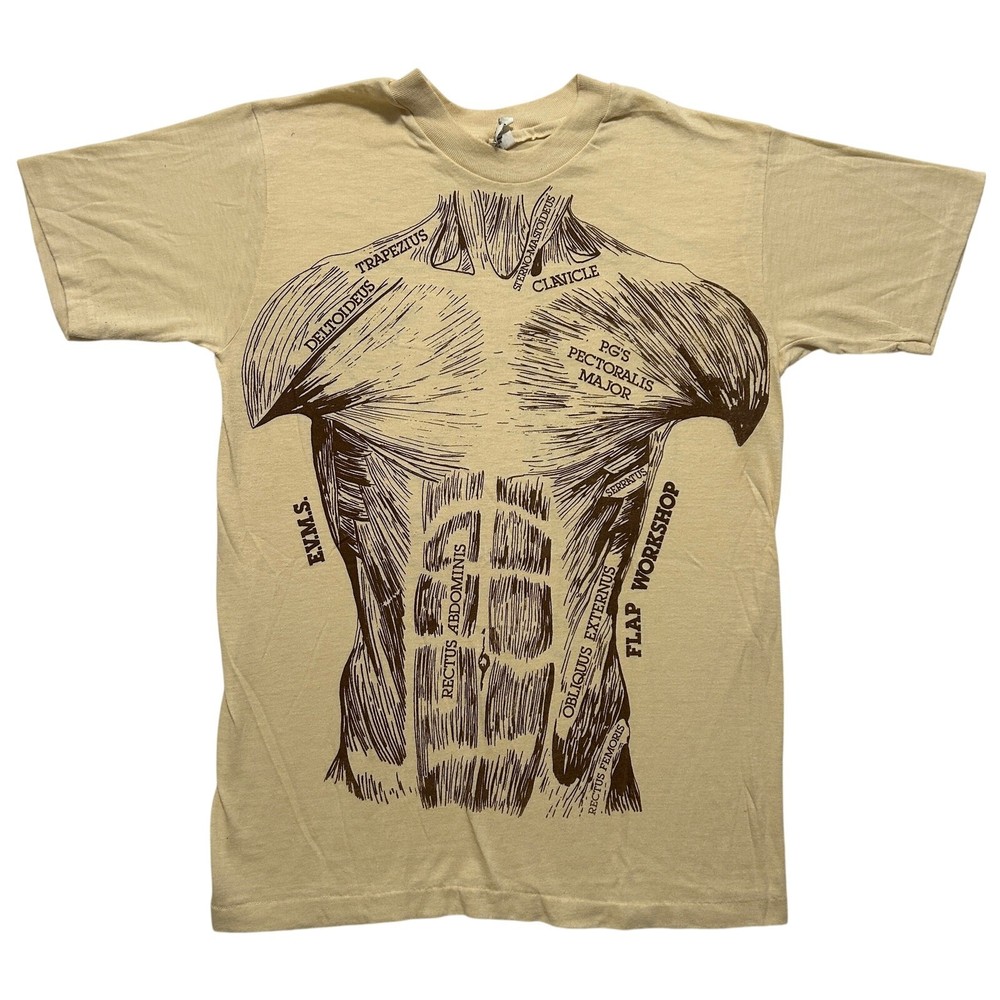 VTG 80s Anatomy Muscle Chart Medical Short Sleeve T-Shirt Men’s M Yellow
