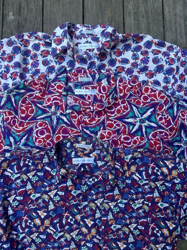 Bundle Of Henry Grethle Shirts Size L Cotton Rayón Blend Psychedelic Prints