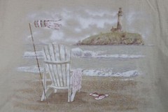 Vintage 90s Streetwear Mens XL Distressed Beach Lighthouse T-Shirt Beige Cotton
