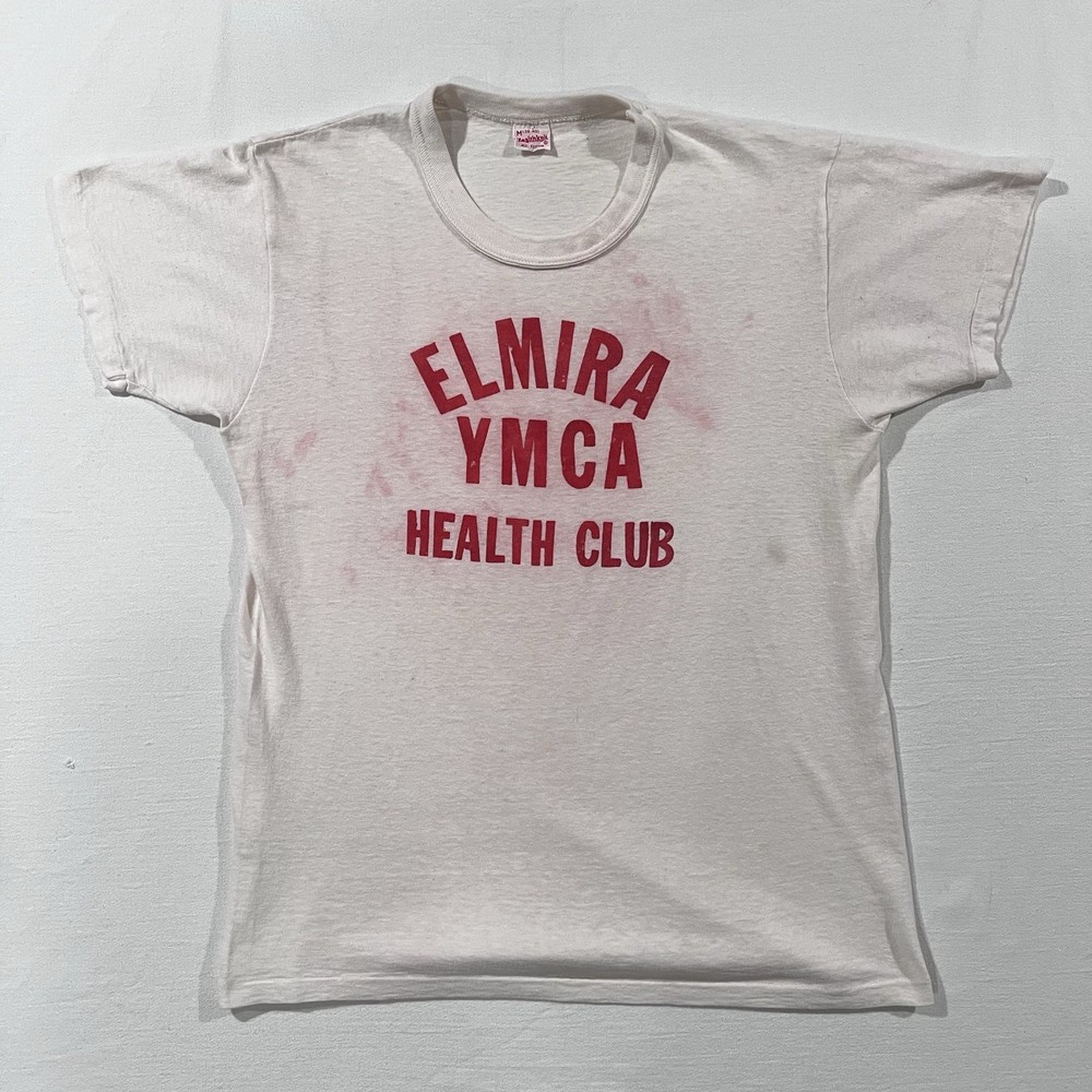 Vintage 50s 60s Healthknit Elmira YMCA Health Club T Shirt Sz M Damage