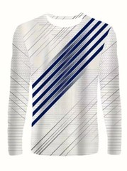 Men Long Sleeve Striped Crew Neck Asymmetrical Geometric Pattern T-Shirt