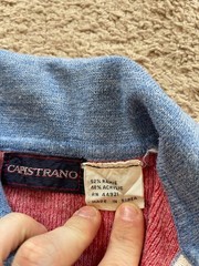 Vintage Capistrano Shirt Polo S/M Made in Korea 70s Ramie Acrylic Red Blue