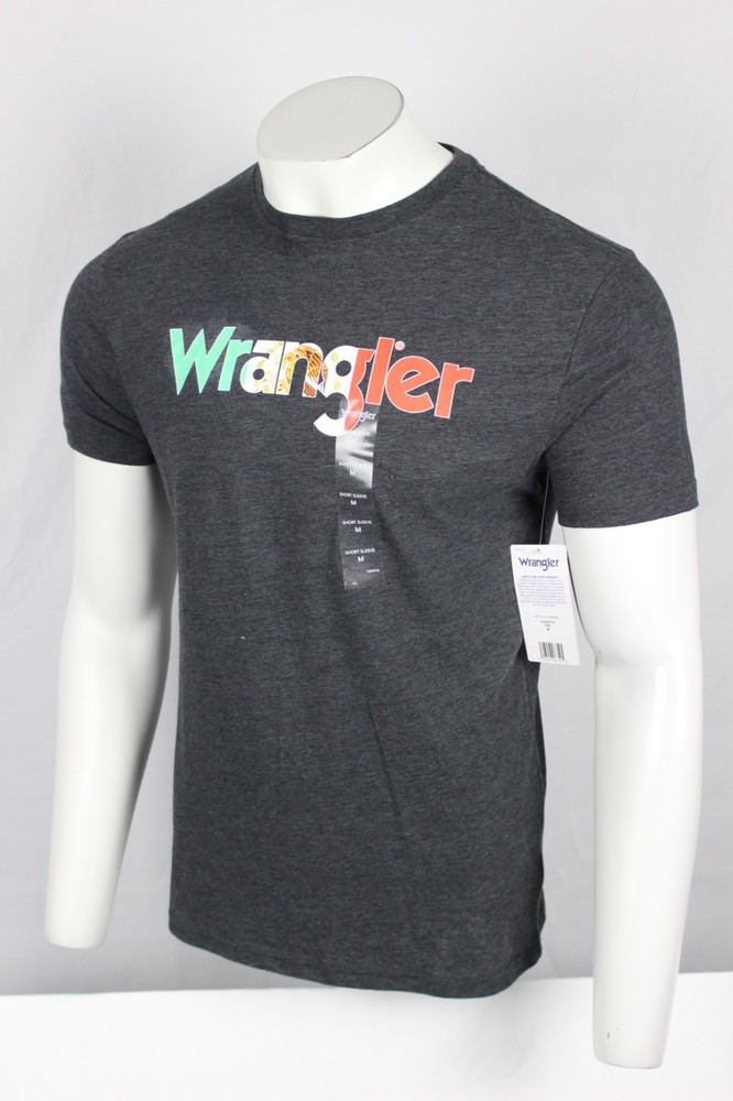 Wrangler Men’s T Shirt Mexico Flag Kabel Short Sleeve Crew Charcoal Gray Heather
