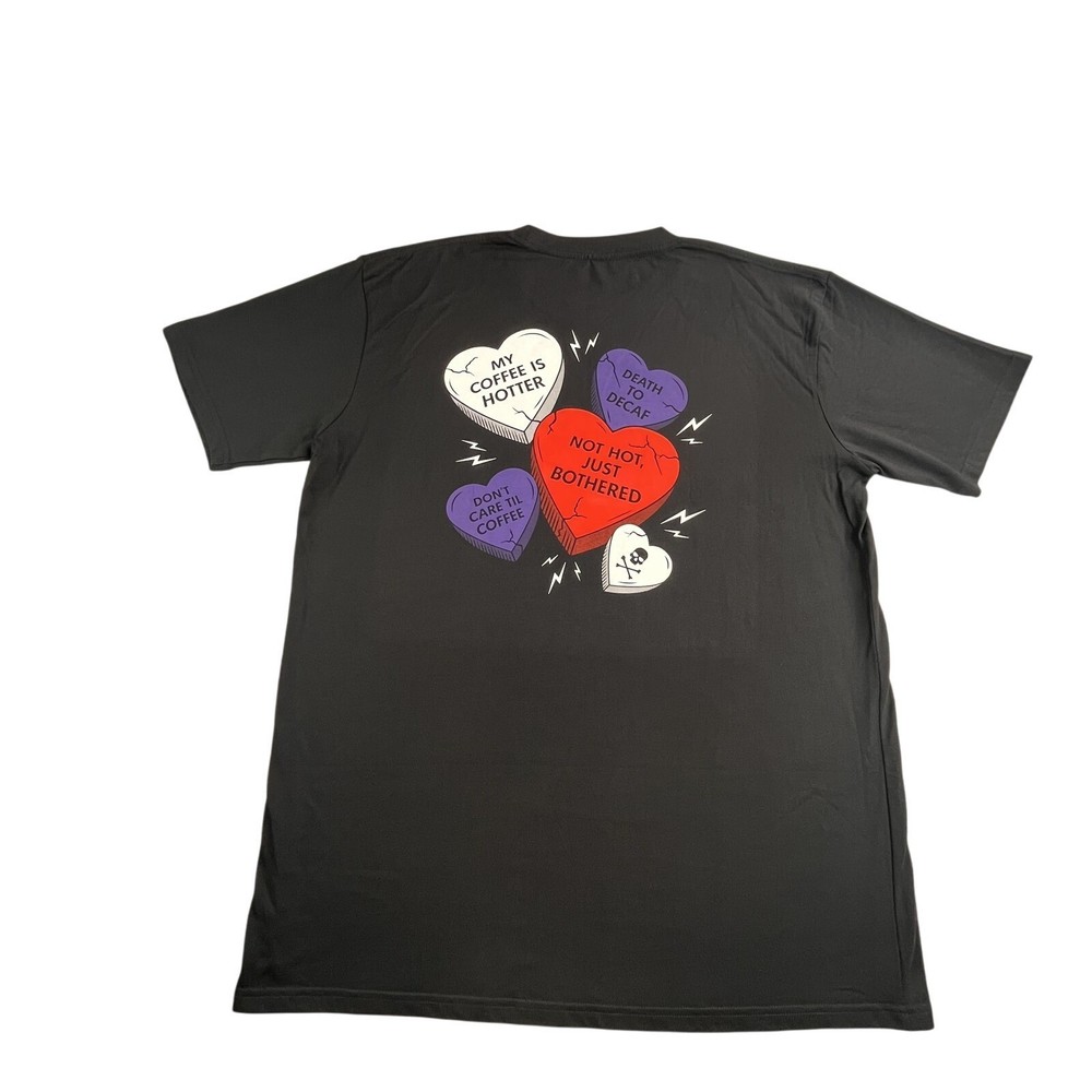 Death Wish Coffee Shirt Mens XL Black Hearts Skull Crossbones Pocket Caffeine
