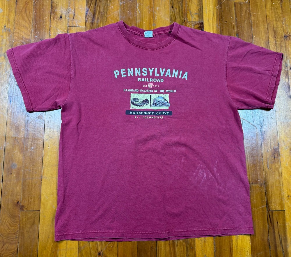 Vintage Pennsylvania Railroad Horseshoe Curve K-4 Locomotive Train Tee Fit XL
