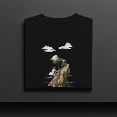 Cliffside Tree Ocean Landscape Nature Art Minimalist Outdoor Graphic T-Shirt