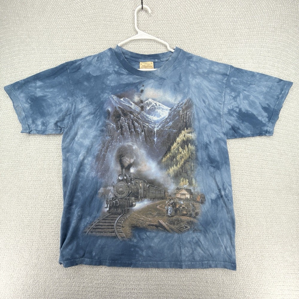 Vintage 2003 The Mountain T-Shirt Mens Large Train Nature Tie Dye Short Sleeve