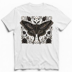 Dark Luna Moth Roses Zodiac Celestial T-Shirt Gothic Witchy Occult Night Sky Tee