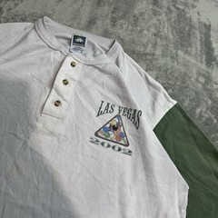 VTG 2002 Las Vegas Billiards Colorblock Henley Shirt Mens L Distressed Grunge