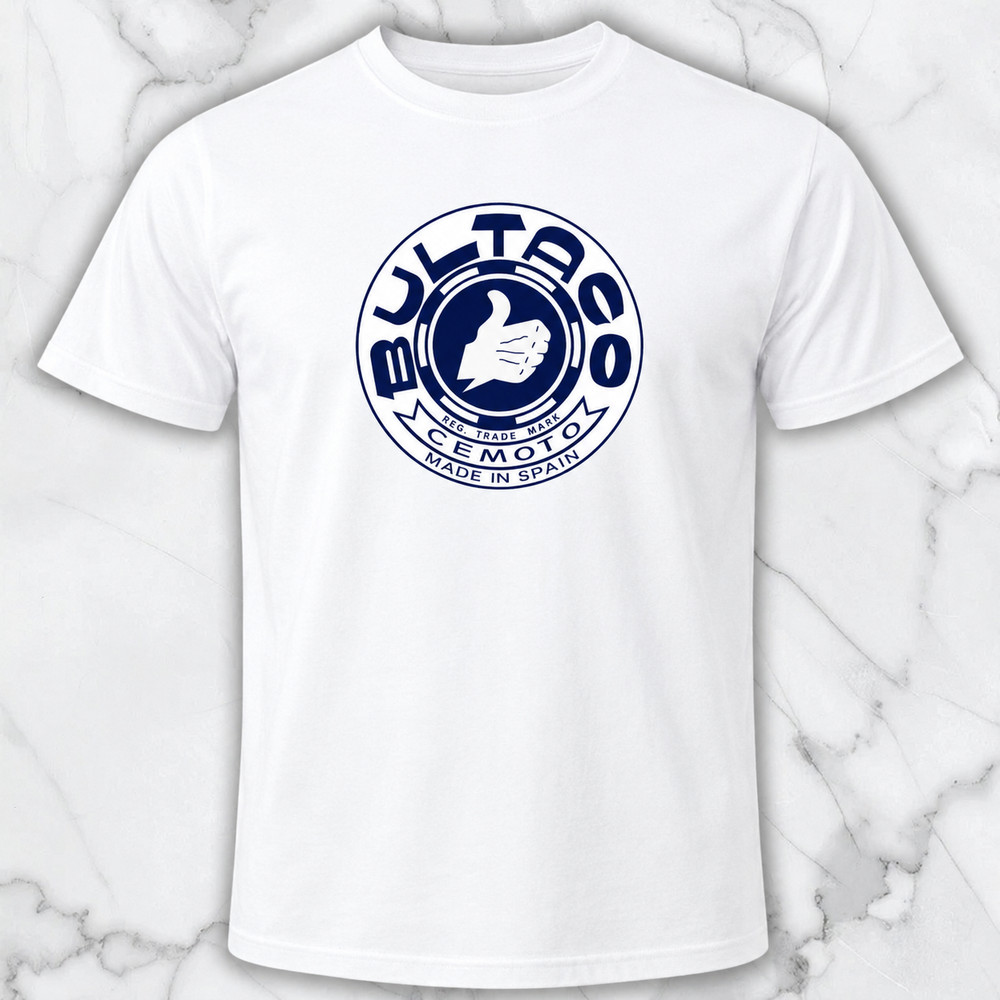 Bultaco Cemoto Made In Spain Men’s White Graphic T-Shirt Motorcycle Racing Tee