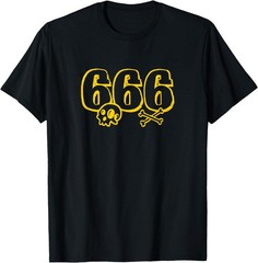 666 / Number of the Beast / Yellow Skull & Bones Satanic T-Shirt