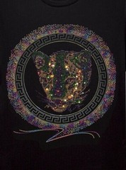 New Men Luxury Diamond Leopard Rhinestones Fashion Black T-Shirt High Quality