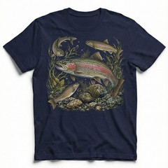 Vintage Rainbow Trout Fishing Fly Fisher Outdoor T-Shirt Nature Lover Tee