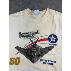 VINTAGE USAF 50th Anniversary Shirt Mens Large Cream US Air Force Graphic Tee