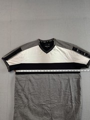 Stone Falcon Men Shirt XL Gray Striped Short Sleeve V Neck Casual Relaxed Fit