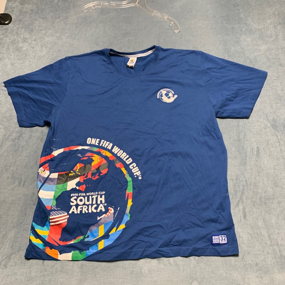 FIFA World Cup T Shirt Mens 2XL Blue South Africa 2010 Graphic Cotton Soccer Tee