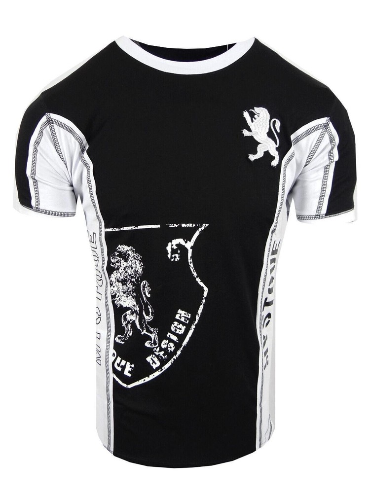 Designer T-Shirt Bucheli Italian Sport Stripe Men Embroidered Lion Logo Slim Fit
