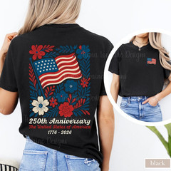Comfort Colors Boho Floral American Flag Shirt 250th Anniversary 4thOf July Gift