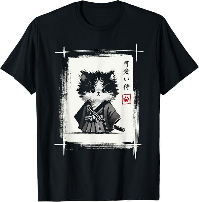 Cat Japanese Art Sumi-e Novelty Kawaii Funny Cat T-Shirt