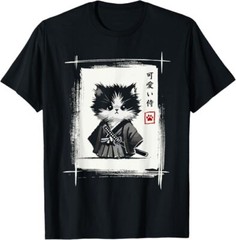 Samurai Cat Japanese Art Sumi-e Novelty Kawaii Funny Cat T-Shirt