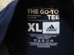 Vintage Adidas Shirt Mens XL Blue Yellow Triangle Logo Three Stipe Spell Out