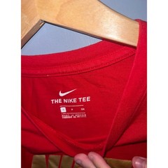 Nike Mens Small Red Graphic T-Shirt Gold Foil World Flags Swoosh Logo Tee