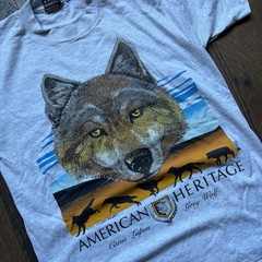 Vintage American Heritage Best FOTL Wolf Shirt Mens S Gray Murina Made USA 90s