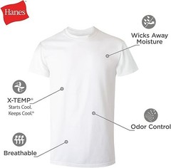 Hanes Men’s White Crewneck T-Shirt 5-Pack Undershirt Tee TAGLESS FreshIQ Comfort