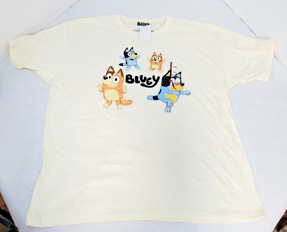 Bluey Bingo Dancing Funny Family Beige Graphic T-Shirt Brand Size 2X NWT