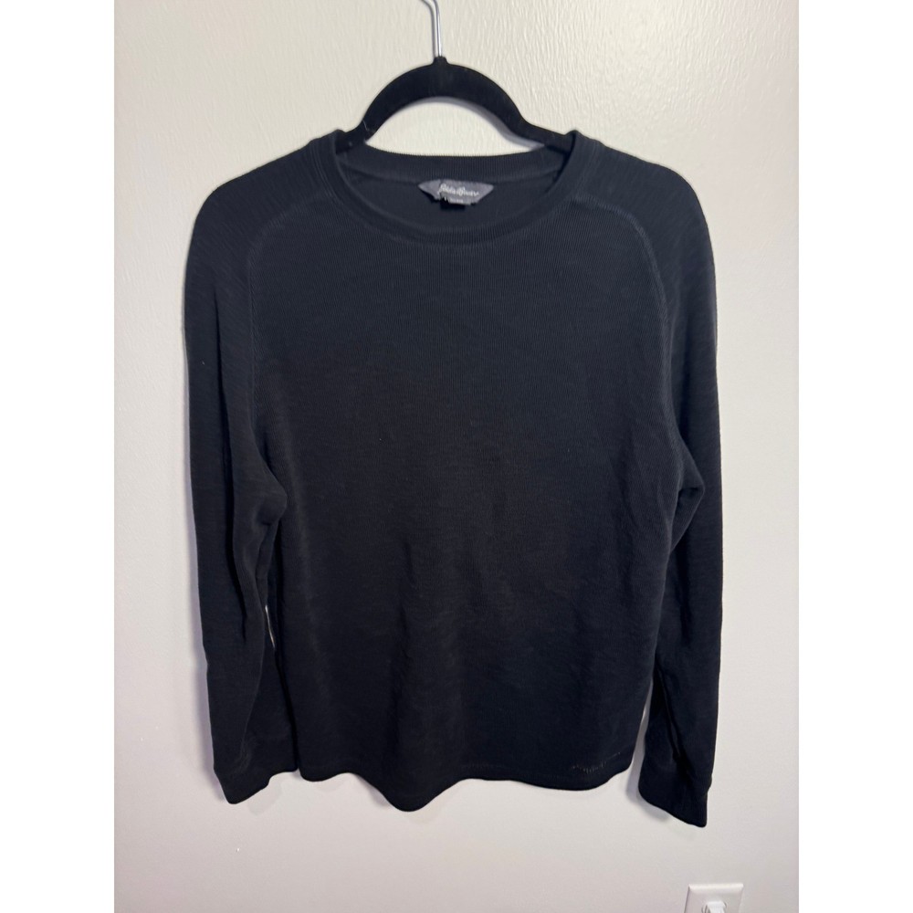 Eddie Bauer Mens Waffle Knit Thermal Long Sleeve Shirt Black Large Cotton Blend