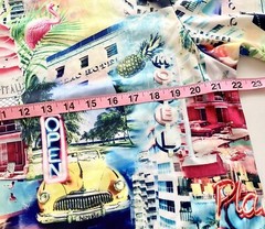 Surf Society Drill Cloth. Teal Blue Crew Neck Miami Retro Flamingo Men’s Size(L)