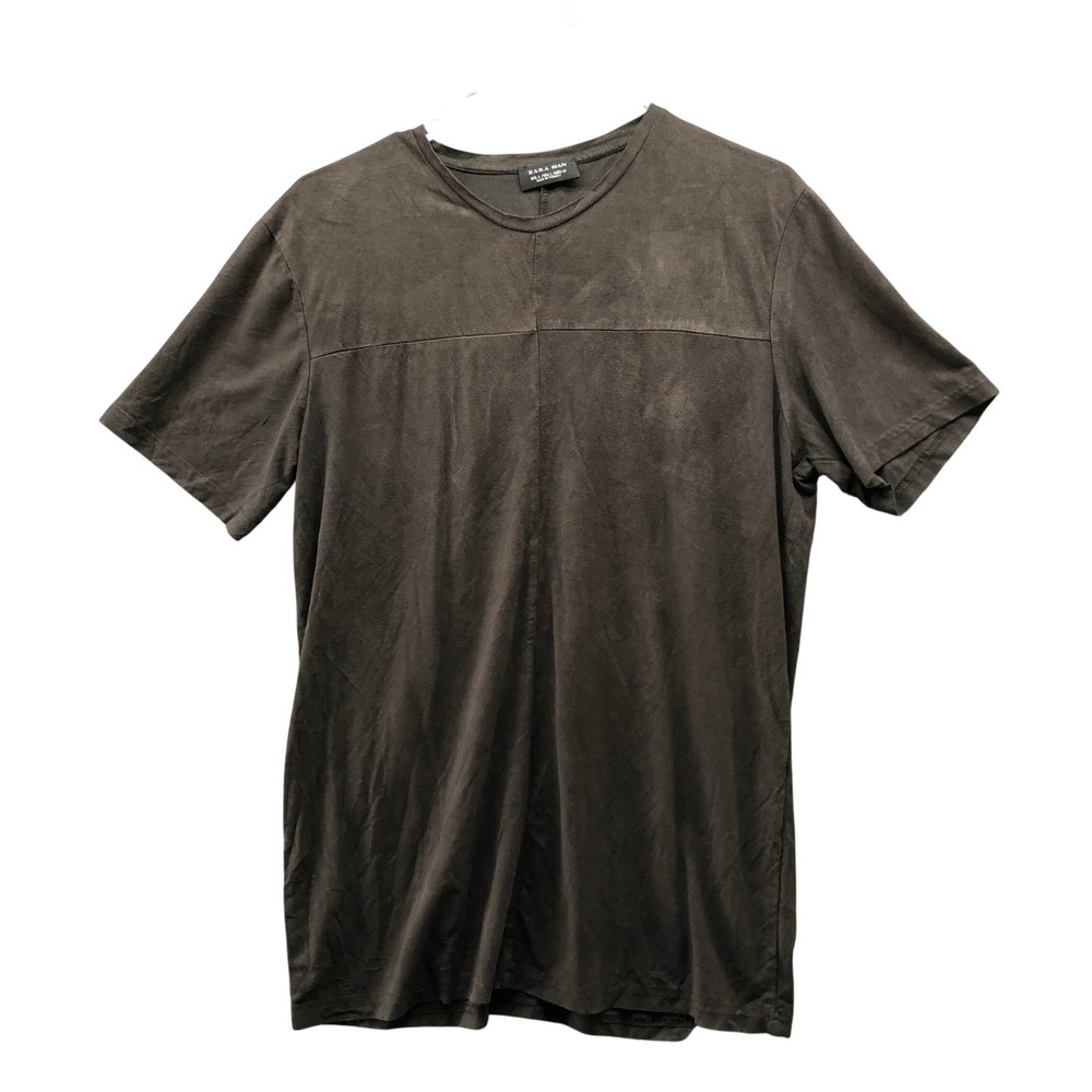 Zara Man Faux Suede T-Shirt Mens Large Brown Short Sleeve Crewneck Soft Stretch
