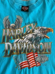 Vtg 1990 Harley Davidson 3D Emblem T Shirt XL Eagle Single Stitch Teal USA Made