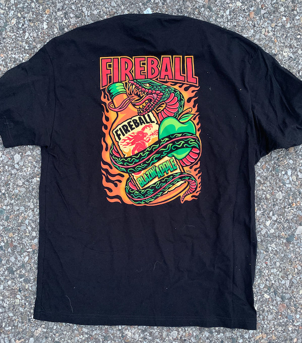 Bella+Canvas T-shirt, Black, Medium, with Fireball Blazin Apple and snake