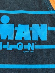VTG 90s Ironman Triathlon Blue Striped Muscle Tank Top Shirt Medium Bodybuilding