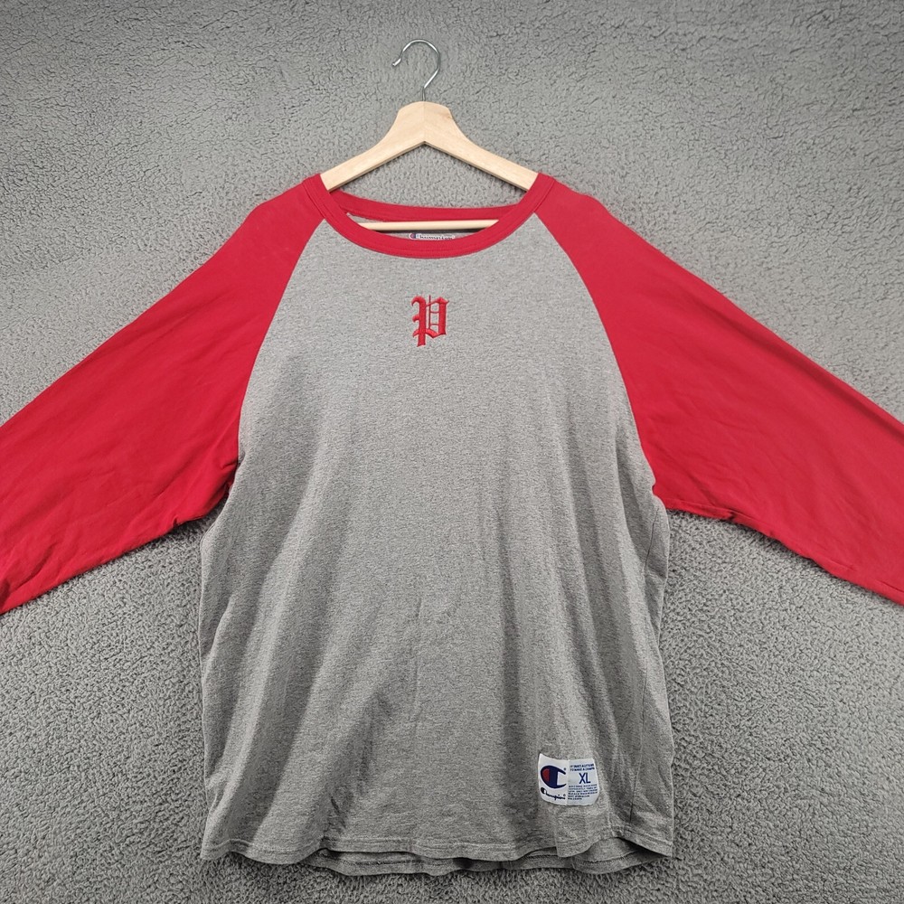 Champion shirt Men’s XL Sports Baseball Shirt Gray and Red 3/4 sleeve Raglan