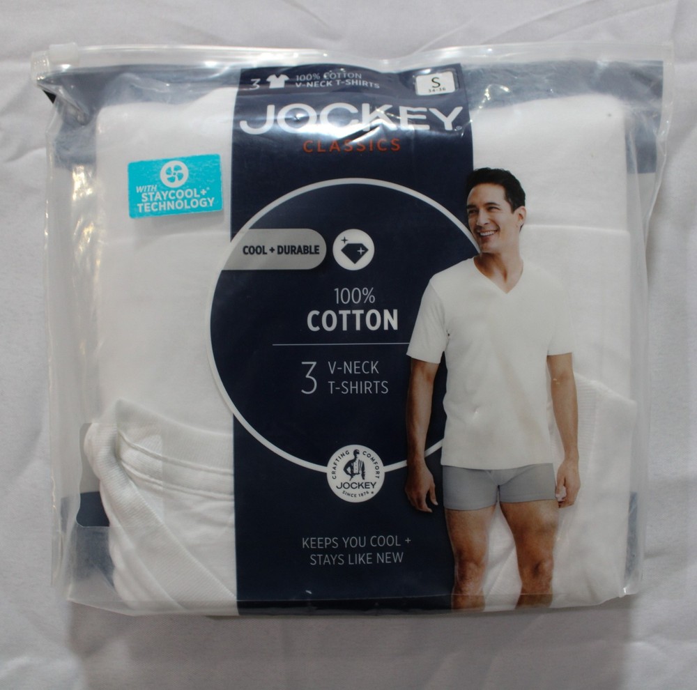 Jockey Men’s 3-Pack Cotton Stretch V-Neck Undershirt DH3 White Small NWT